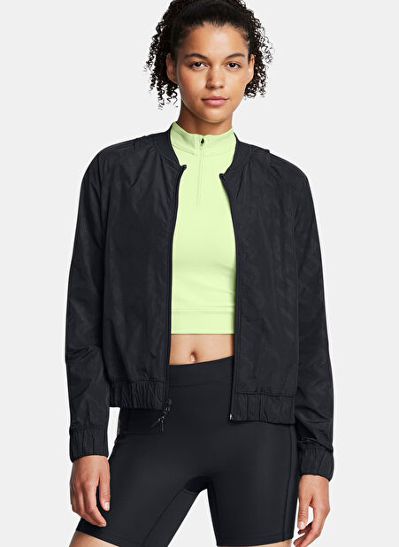 Siyah Kadın Fermuarlı Yaka Normal Kalıp Zip Ceket 1386346-001 UA Run Anywhere Jacket -1