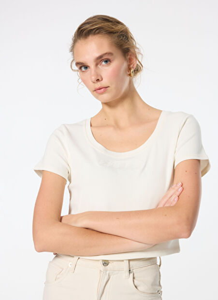 Beyaz Kadın Bisiklet Yaka T-Shirt V4YP08KCB61D001-RÉGINE SS TOP - ORG -1