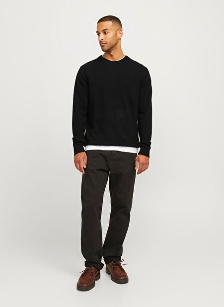 Jack & Jones Bisiklet Yaka Relaxed Siyah Erkek Kazak 12257854_RDDBROOKS KNIT CREW NECK L -1