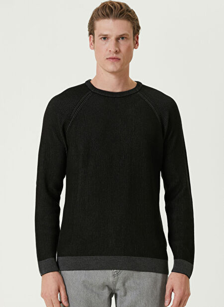 Network Bisiklet Yaka Slim Fit Fitilli Siyah Erkek Kazak 1091811 -1