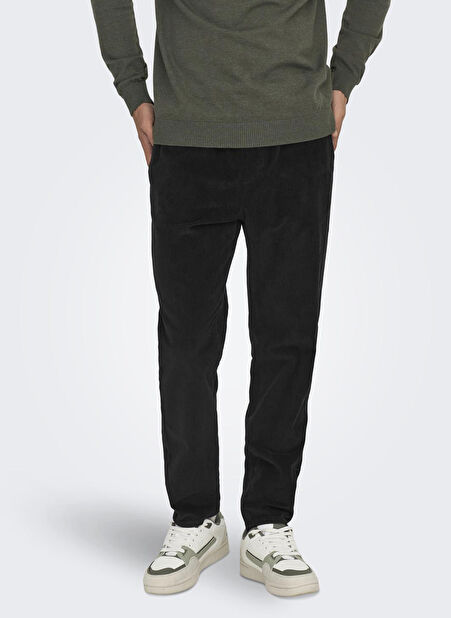 Only & Sons Normal Bel Normal Siyah Erkek Chino Pantolon ONSLINUS TAP CORDUROY 0185 PANT NOO -1