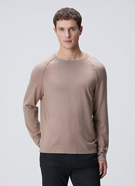 Network Bisiklet Yaka Slim Fit Düz Deve Tüyü Erkek Kazak 1092041 -1