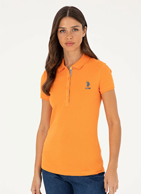 U.S. Polo Assn. Polo Yaka Düz Turuncu Kadın T-Shirt TP0124 -1