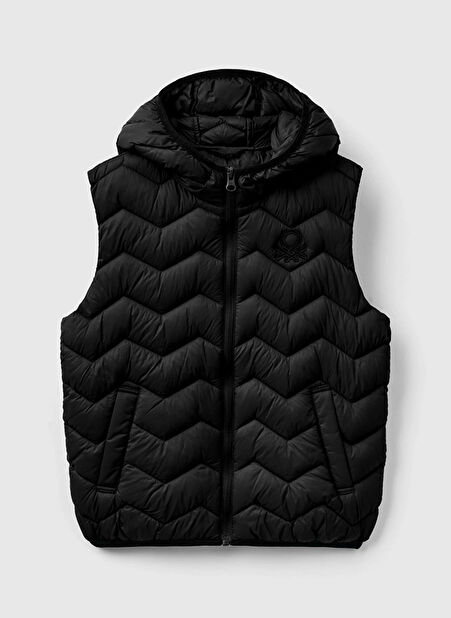 Benetton İşlemeli Siyah Erkek Çocuk Yelek 2TWDCJ00R 100 -1