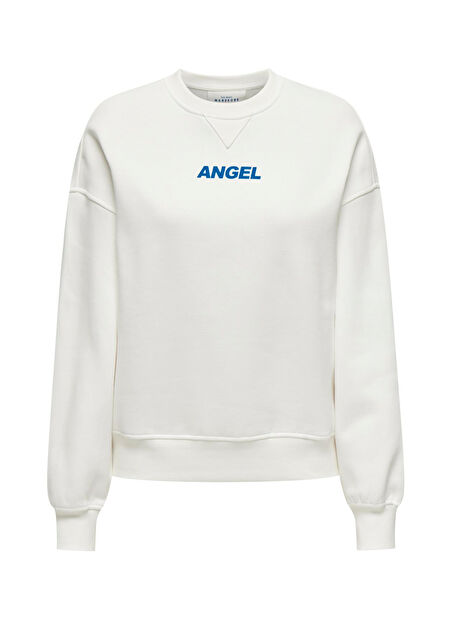 Only O Yaka Baskılı Kırık Beyaz Kadın Sweatshırt ONLSOFIA L/S WORD O-NECK SWT -1