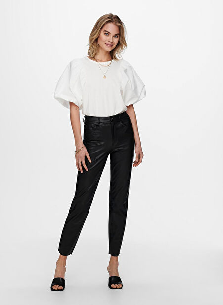 Only Yüksek Bel Normal Koyu Siyah Kadın Pantolon ONLEMILY HW ST ANK FAUX LEATHER PNT -1