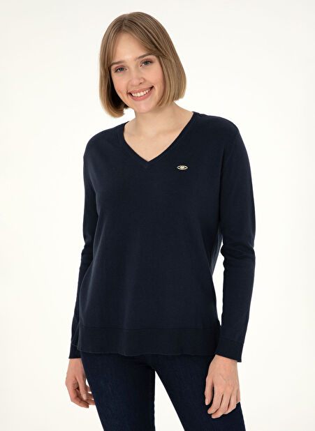 U.S. Polo Assn. V Yaka Comfort Fit Lacivert Kazak Kadın ORINAV-BSK24 -1