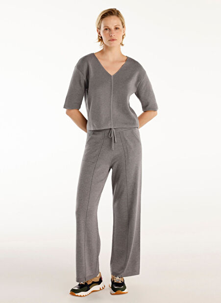 Yargıcı Bağlamalı Bel Straight Gri Melanj Kadın Pantolon 24KKPN3926X -1