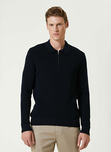 Network Polo Yaka Slim Fit Desenli Lacivert Erkek Kazak LM-25-27 -1