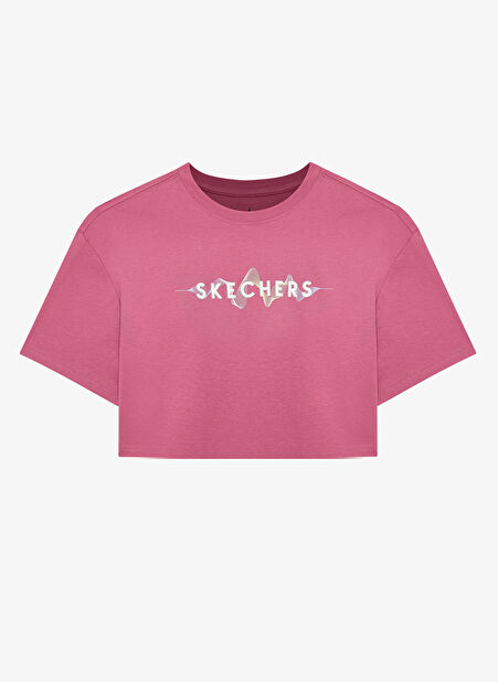 S242142-612 W Graphic Crew Neck T-S Pembe Kadın Yuvarlak Yaka Normal Kalıp Baskılı T-Shirt -1