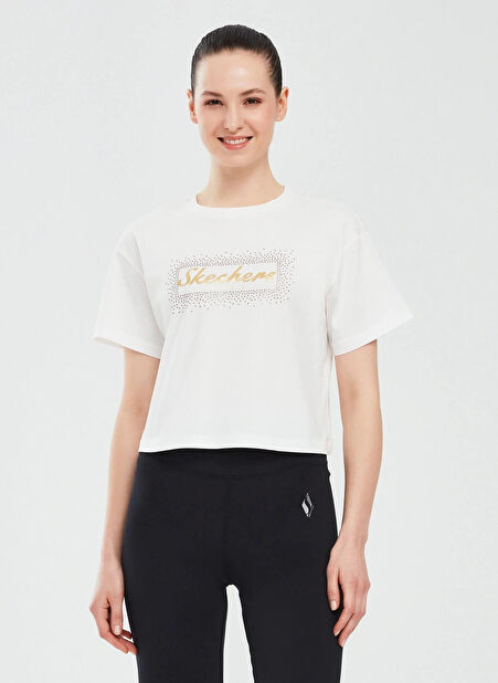 S242166-102 W Graphic Beyaz Kadın Yuvarlak Yaka Normal Kalıp T-Shirt -1