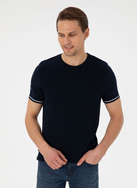 Pierre Cardin Bisiklet Yaka Slim Fit Düz Lacivert Erkek Kazak CHANY TRIKO KAZAK -1