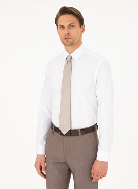 Pierre Cardin Slim Fit Yarım Balıkçı Yaka Beyaz Erkek Gömlek MYRAT GOMLEK UZUNKOL BASIC -1