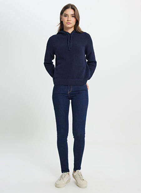 Wrangler Kapüşon Yaka Relaxed Lacivert Kazak Kadın W242711410 Navy Triko-Hırka -1
