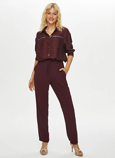 Faik Sönmez Standart Bel Comfort Fit Bordo Kadın Pantolon U69051 -1
