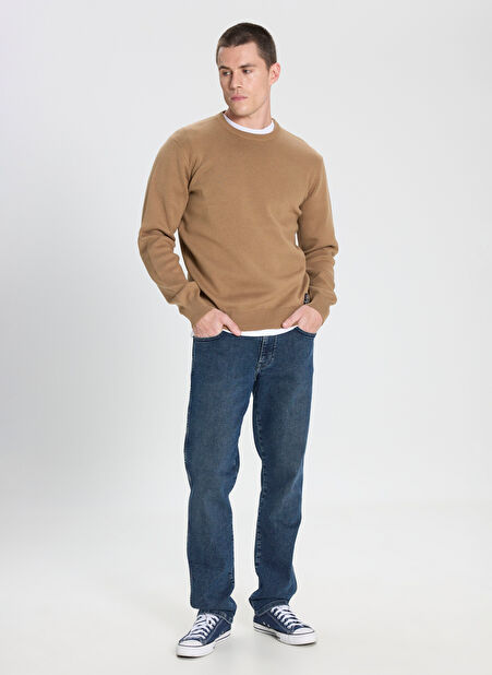 Wrangler Bisiklet Yaka Relaxed Bej Erkek Kazak W242724614 Bej Kazak -1
