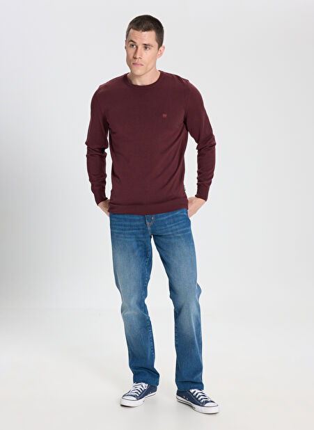 Erkek Bordo Bisiklet Yaka Relaxed Kazak W8A02P299 -1