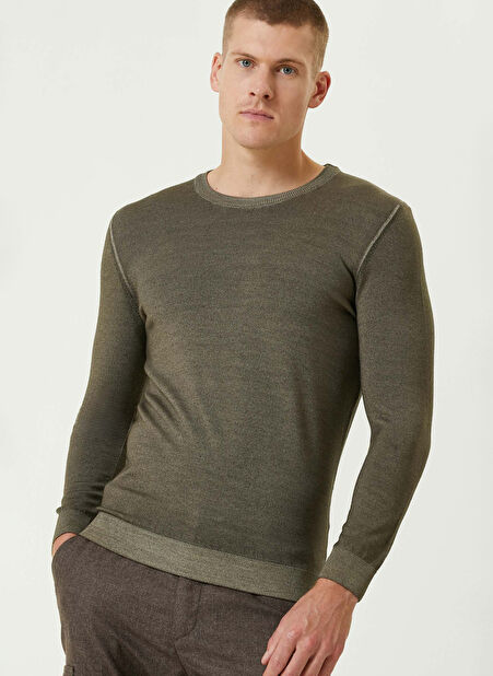 Network Bisiklet Yaka Slim Fit Haki Erkek Kazak 1091736 -1