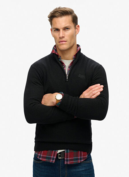 Superdry Bisiklet Yaka Normal Siyah Erkek Kazak M6110640A02A_ESSENTIAL EMB KNIT HAL -1
