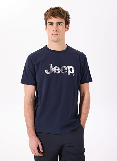 Jeep Bisiklet Yaka Baskılı Lacivert Erkek T-Shirt J5SM-TST7351 -1