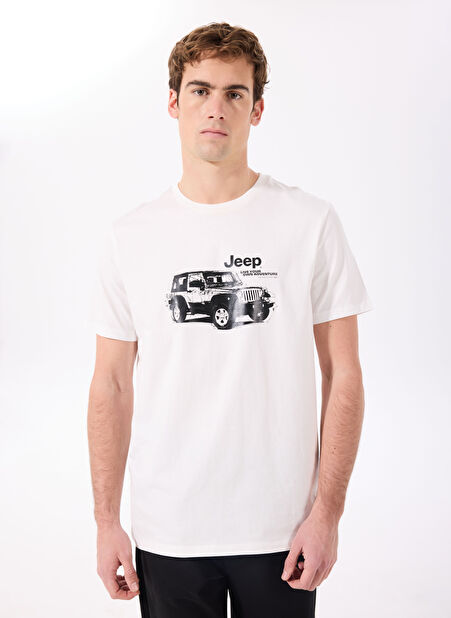 Jeep Bisiklet Yaka Baskılı Beyaz Erkek T-Shirt J5SM-TST7291 -1