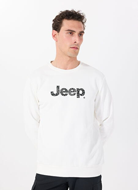 Jeep Bisiklet Yaka Baskılı Ekru Erkek Sweatshırt J5SM-SWT7306 -1