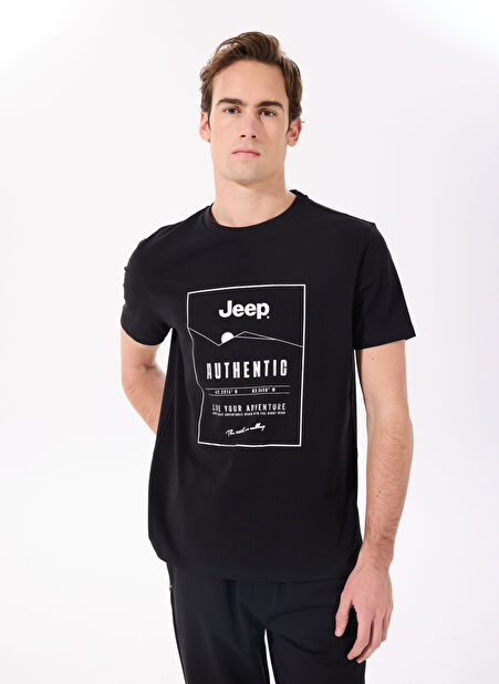 Jeep Bisiklet Yaka Baskılı Siyah Erkek T-Shirt J5SM-TST7395 -1