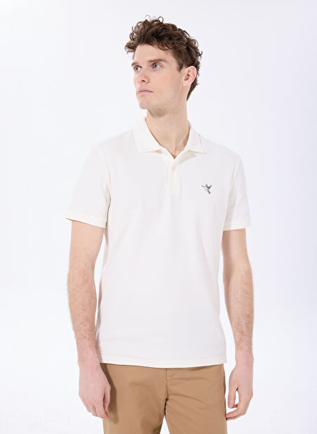 Beyaz Erkek Basic %100 Pamuk Polo T-Shirt F5SM-TST 2779 -1