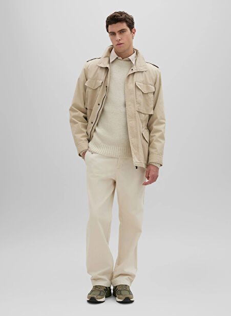 Aspesi Bisiklet Yaka Slim Fit Bej Erkek Kazak Q M183 5165 DS -1