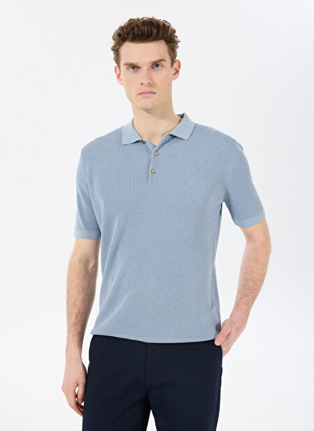 Fabrika Comfort Polo Yaka Regular Fit Jakarlı Mavi Erkek Kazak FC5SM-KZK 2047 -1