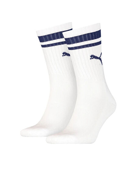 90794403 PUMA CREW HERITAGE STRIPE Beyaz - Mavi Kadın Çizgili Çorap -1