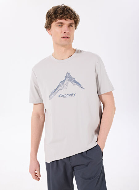Discovery Expedition D5SM-TST3775 Gri Bisiklet Yaka Relaxed Baskılı Erkek T-Shirt -1