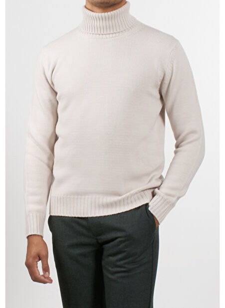 Alpha Studio Balıkçı Yaka Slim Fit Kırık Beyaz Erkek Kazak AU-7031G TURTLE NECK -1