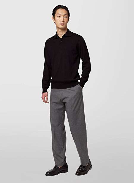 Alpha Studio Polo Yaka Slim Fit Siyah Erkek Kazak AU-7004B JUMPER POLO -1