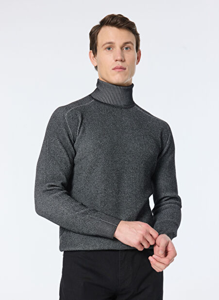 Sseinse Balıkçı Yaka Slim Fit Siyah Erkek Kazak MI2785SS -1