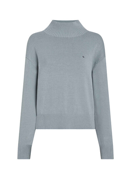 Calvin Klein Jeans Dik Yaka Standart Düz Gri Kazak Kadın J20J224806PC2 -1