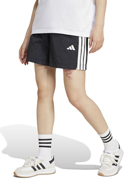 adidas JE1309 W 3S WV SHO Siyah Lastikli Bel Loose Fit Düz Kadın Şort -1