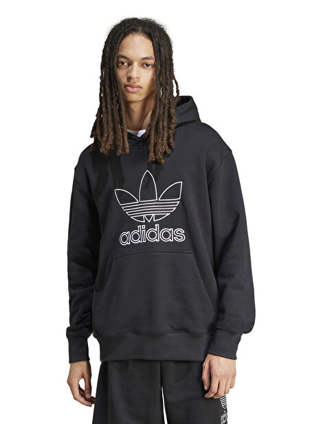 JP1079 OUTL TREF HDY Siyah Erkek Kapüşon Loose Fit Düz Sweatshirt -1