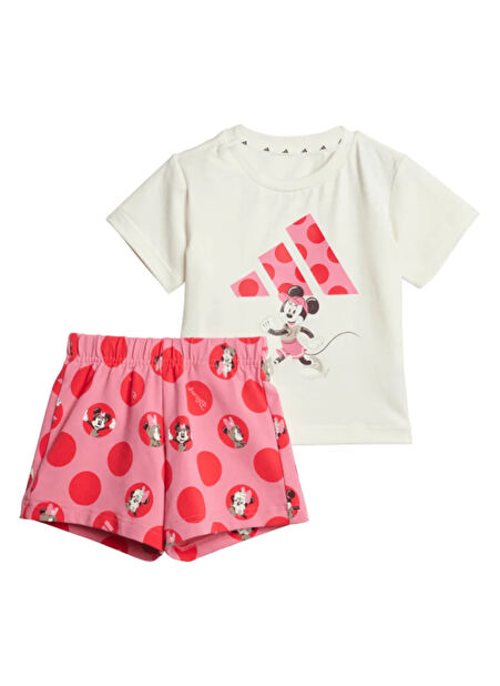 adidas Bağlamalı Bel Normal Beyaz - Pembe Bebek Şort Takım JF3626-I DY MI T SET -1