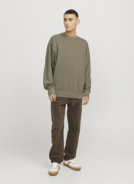 Jack & Jones Bisiklet Yaka Yeşil Erkek Sweatshırt 12268273_JJECHARGE FADED SWEAT CREW -1