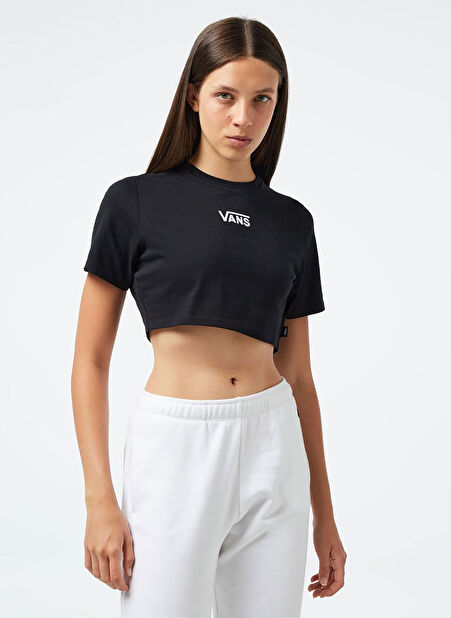 VN000GFFBLK1-Flying V Crew Crop II Siyah Kadın Yuvarlak Yaka Normal Kalıp T-Shirt -1