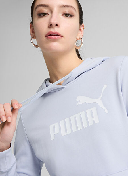68239147 ESS No. 1 Logo Hoodie TR ( Açık Mavi Kapüşon Yaka Lastikli Bel Regular Fit Baskılı Kadın Sweatshirt -1