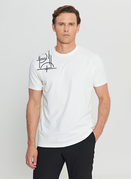 Altınyıldız Classics Bisiklet Yaka Baskılı Ekru Erkek T-Shirt ACE091252401_EKR -1