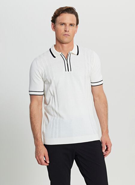 Altınyıldız Classics Polo Yaka Standart Beyaz Erkek Kazak ACE072252046_BYZ -1