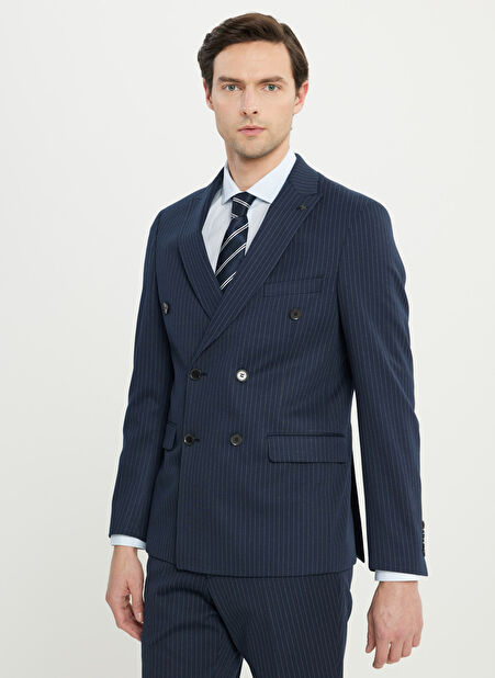 Altınyıldız Classics Normal Bel Slim Fit Lacivert - Beyaz Erkek Takım Elbise ACE030252243_LCB -1