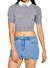 Klasik Yaka Triko Crop Bluz
