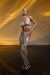 Metalik Krem Cut Out Detaylı Maxi Elbise