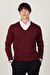Erkek Slim Fit V Yaka Pamuklu Bordo Triko Kazak