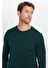 Erkek Slim Fit Bisiklet Yaka Yeşil Triko Kazak