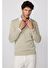 Erkek Slim Fit V Yaka Pamuklu Taş Rengi Triko Kazak